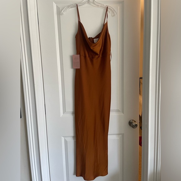Anthropologie BHLDN Rust Cali Satin Cowl Neck-Midi Slip Dress-SIZE 4. NWT - Picture 2 of 7